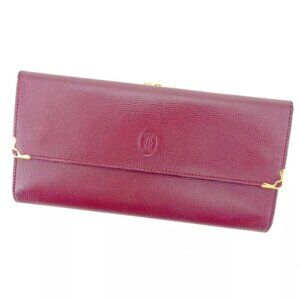 Cartier wallet mast line Bordeaux Gold Women Men Authentic